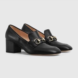 Gucci Heeled Loafer Pumps with Horse Bit Black Leather Women’s 36.5